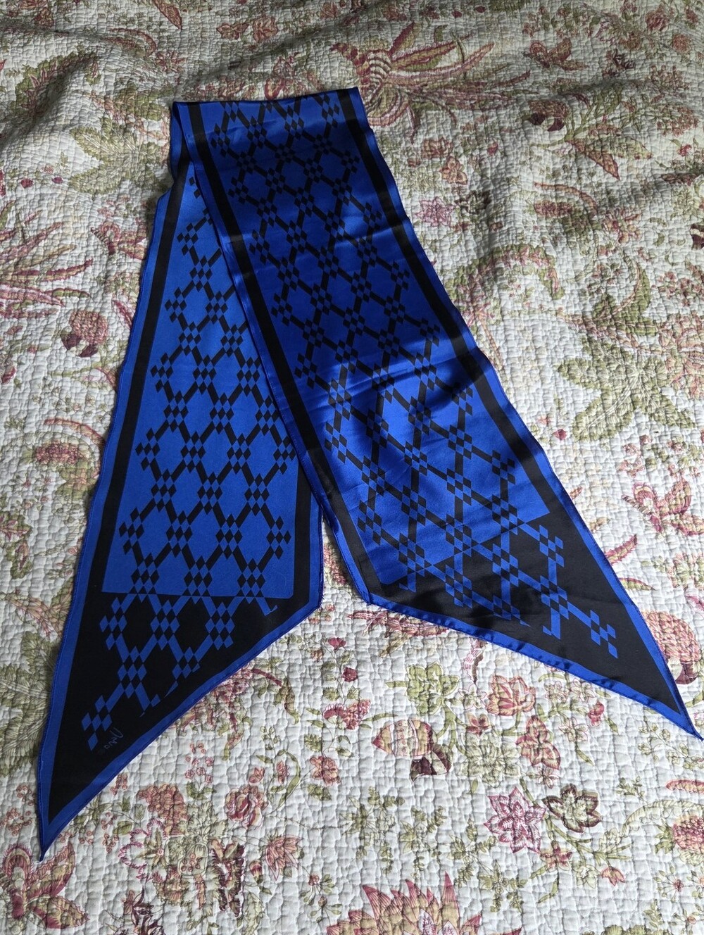 Vintage Veresa Vera Neumann Blue and Black Geometric Silk Scarf